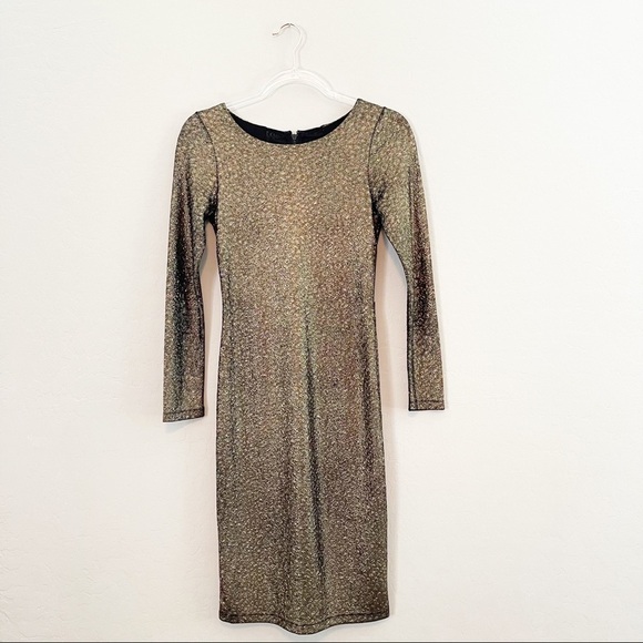 Rag & Bone Women's Metallic Gold Bodycon Mini Dress Mesh Panels Cutout - Picture 1 of 8